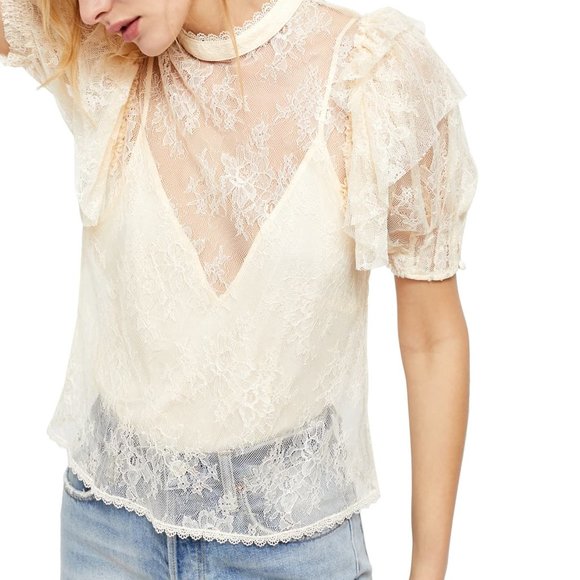 NEW Free People Secret Admirer Lace Blouse Top $98 - Picture 5 of 10